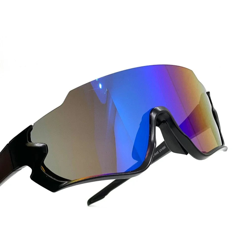 Black Shield Sunglasses Iridescent Blue Mirror Lens UV400 Sport Women Shades New